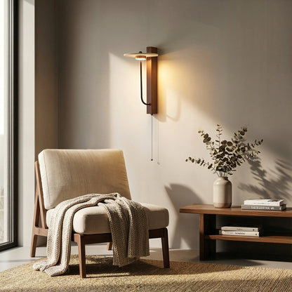 Eclipse Arc Stone Wood Wall Light