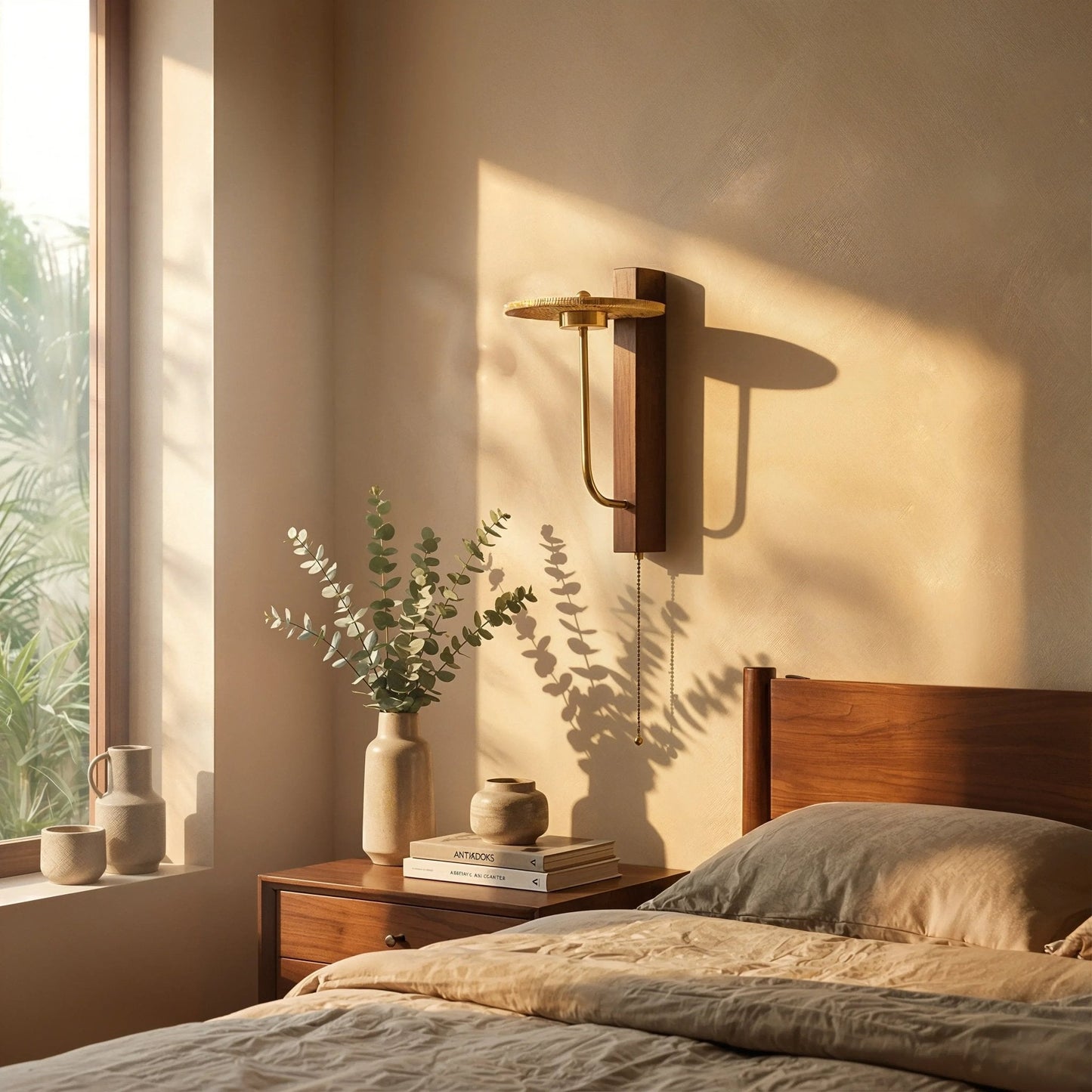 Eclipse Arc Stone Wood Wall Light