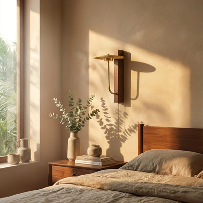 Eclipse Arc Stone Wood Wall Light