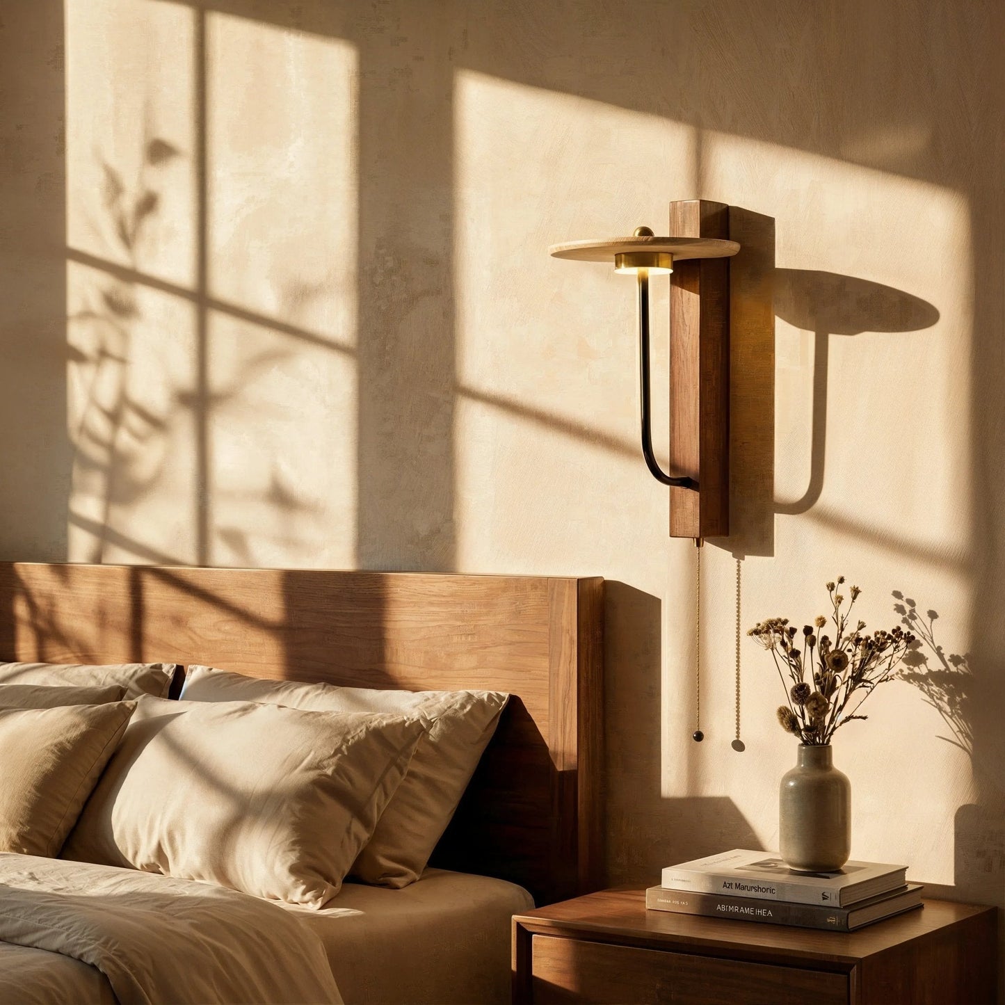 Eclipse Arc Stone Wood Wall Light