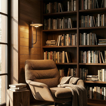 Eclipse Arc Stone Wood Wall Light