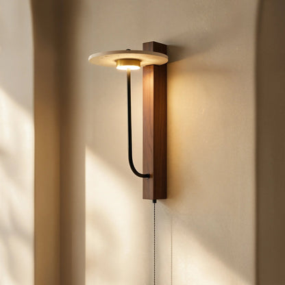 Eclipse Arc Stone Wood Wall Light