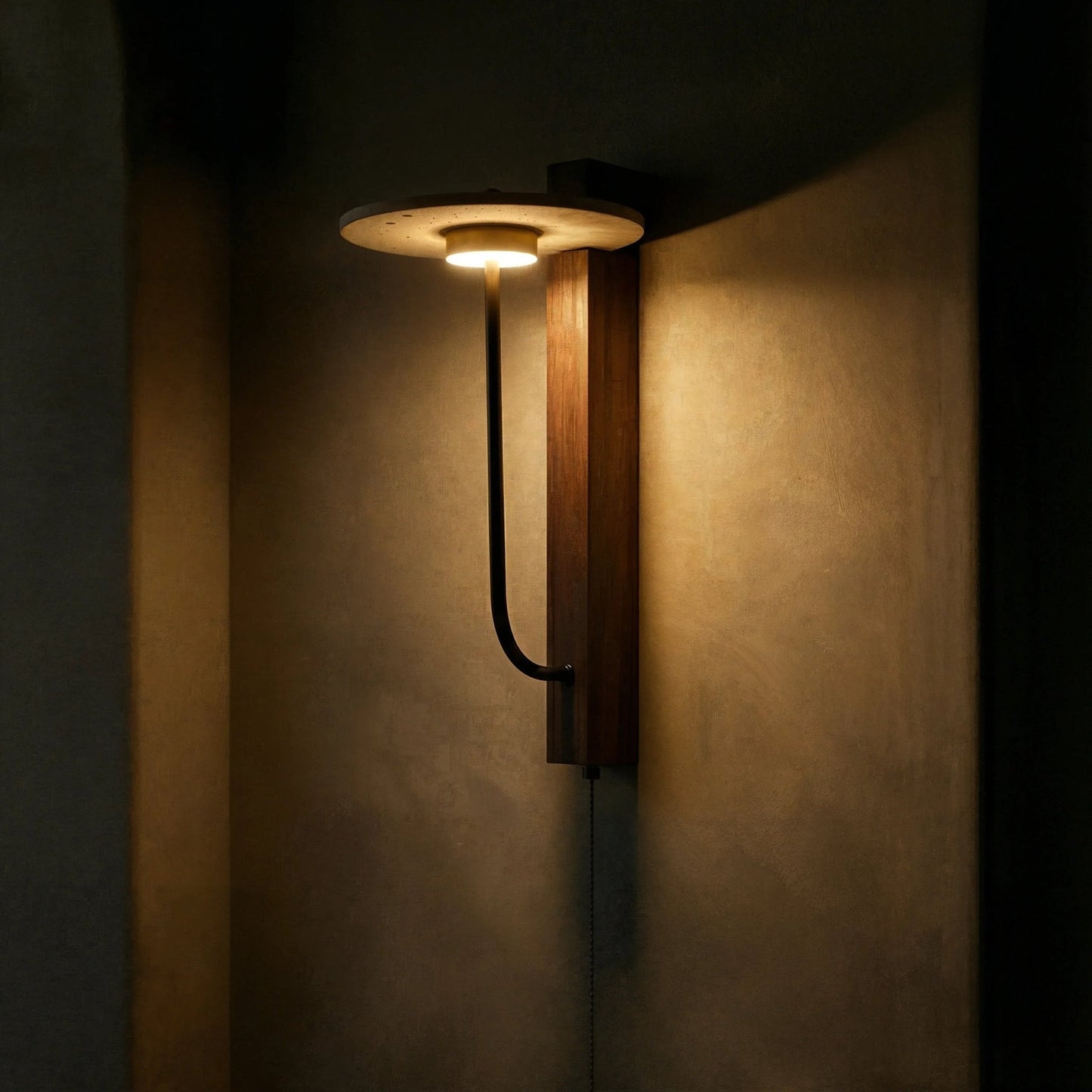 Eclipse Arc Stone Wood Wall Light