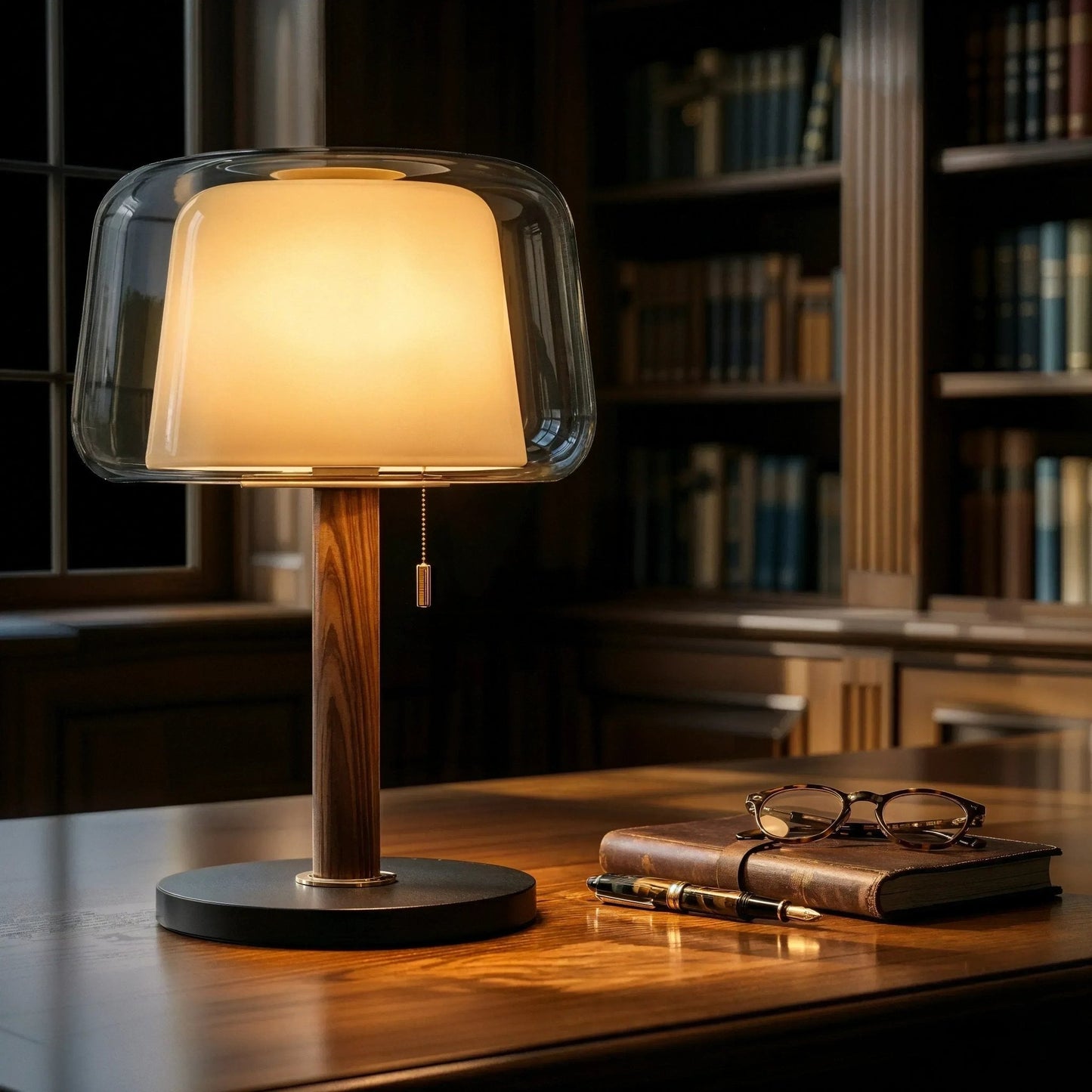 Halo Dual-Glass Wood Stem Lamp
