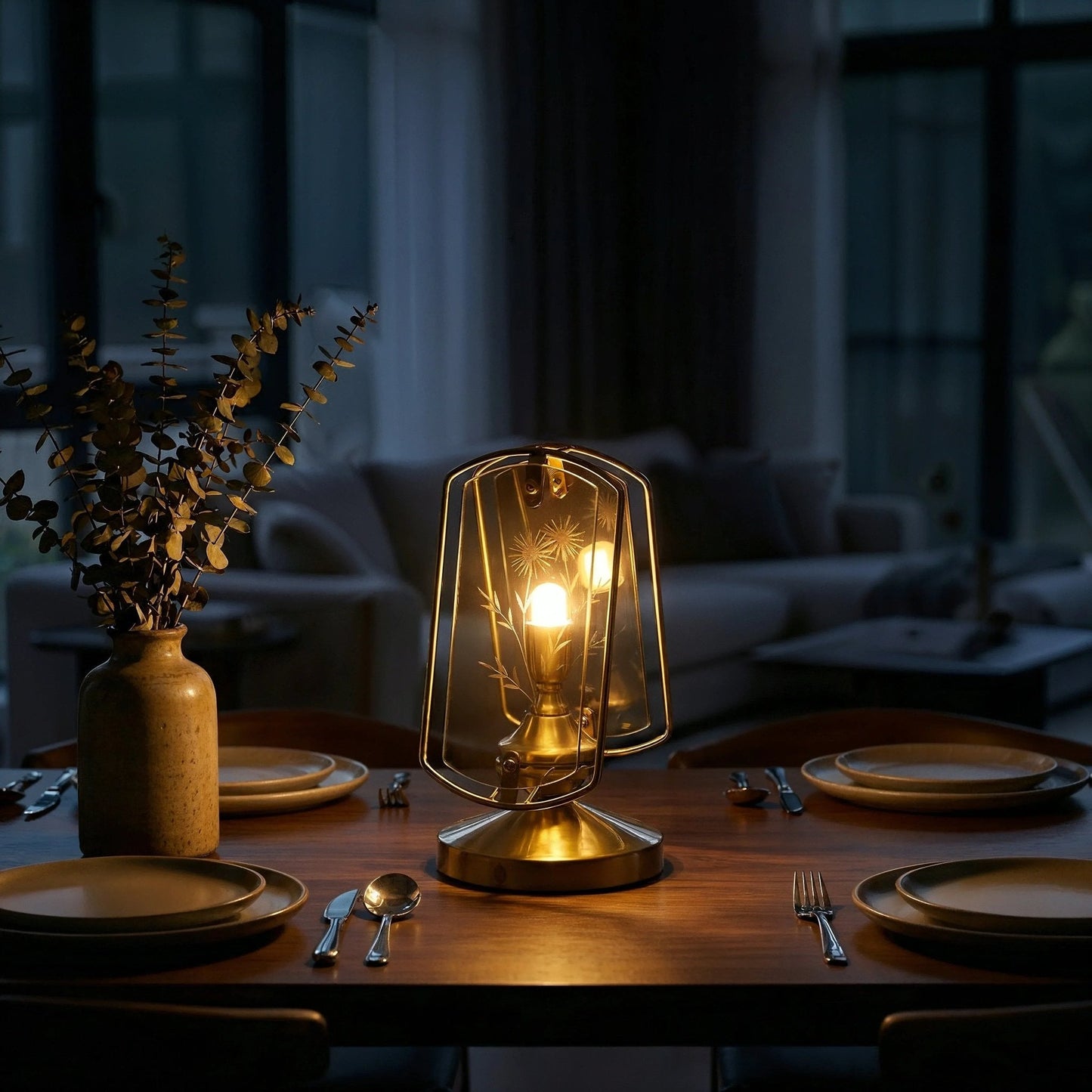 Memoir Etched Glass Brass Lamp