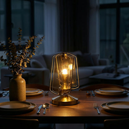 Memoir Etched Glass Brass Lamp