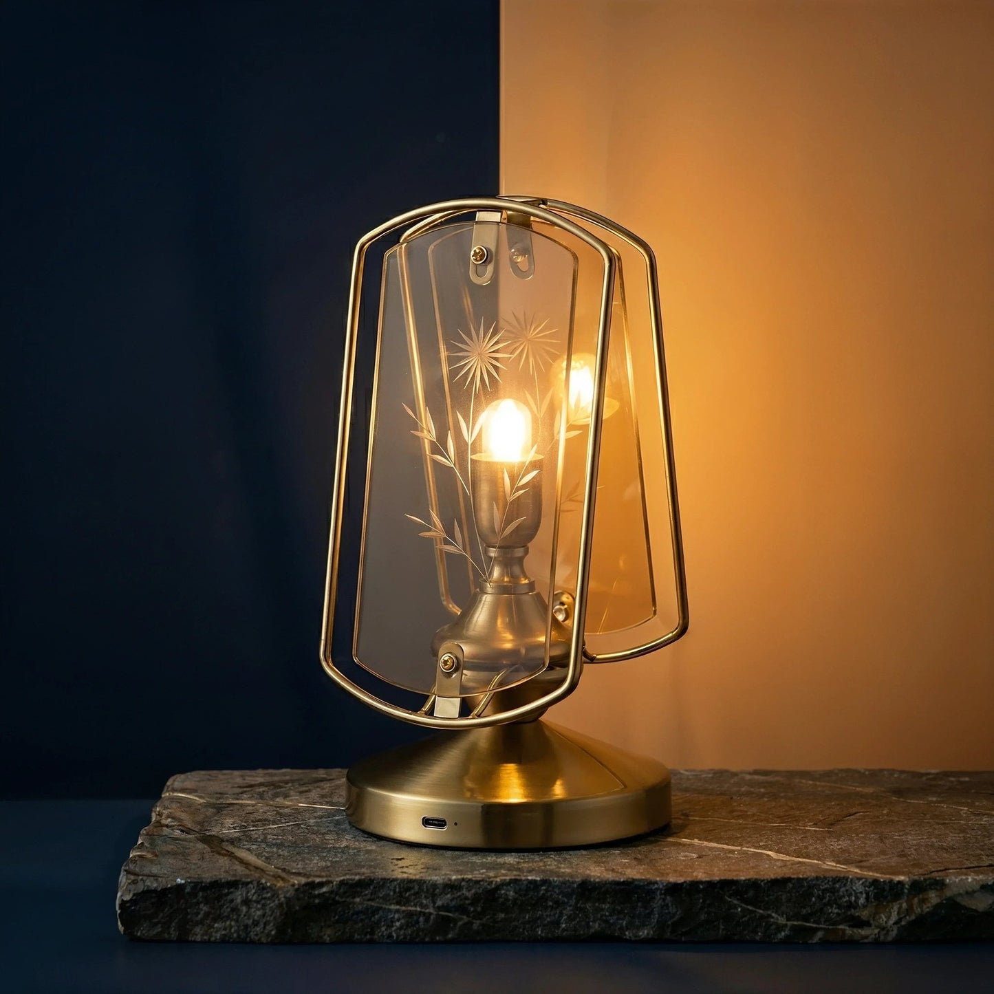 Memoir Etched Glass Brass Lamp