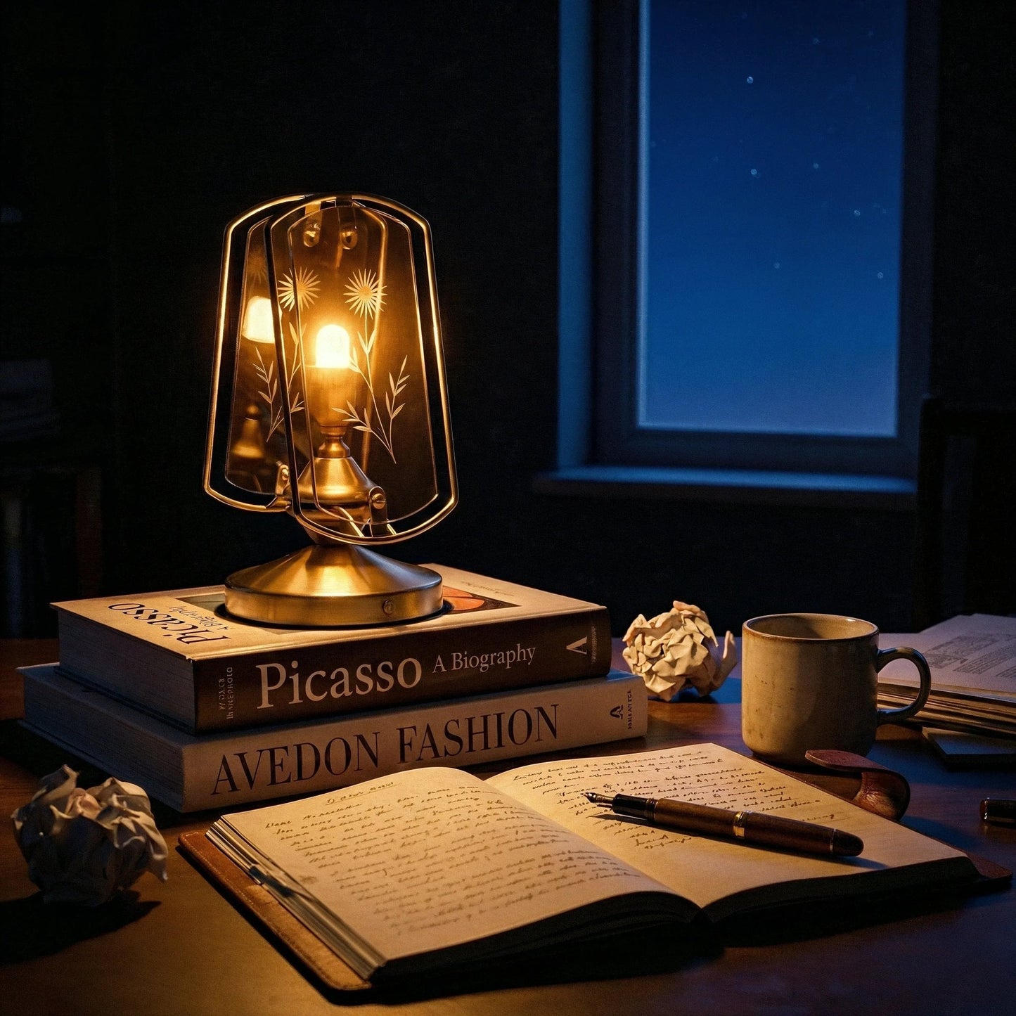 Memoir Etched Glass Brass Lamp