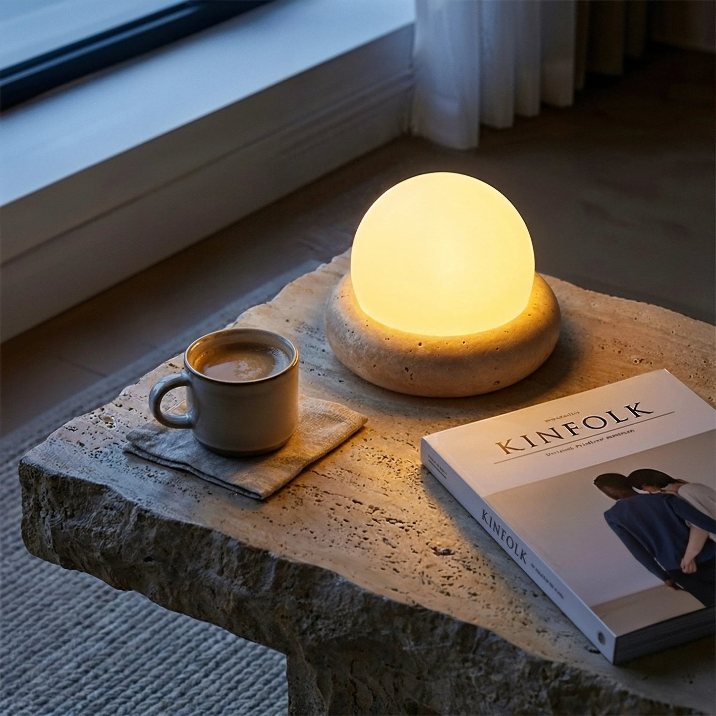 Nomad Travertine Sphere Lamp
