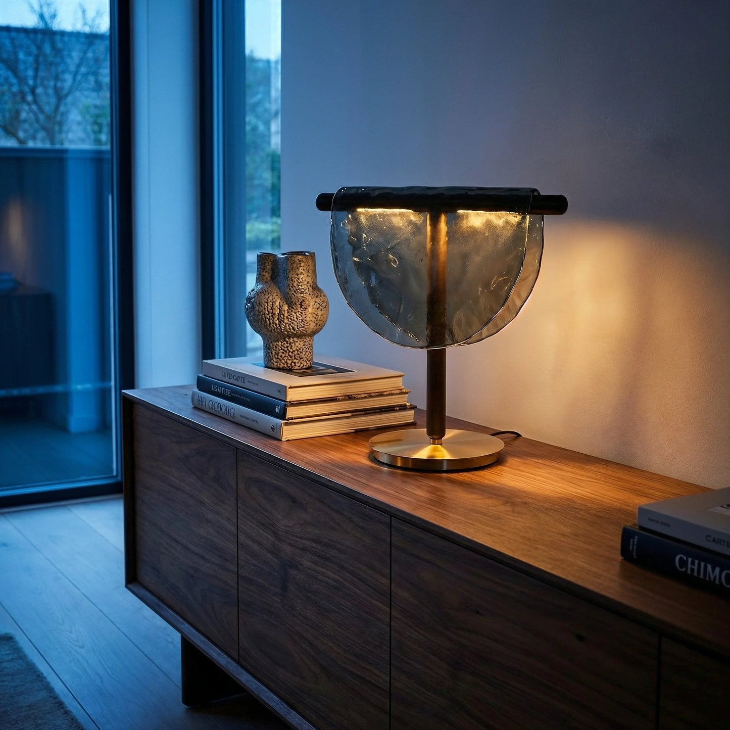 Mantle Draped Glass Table Lamp