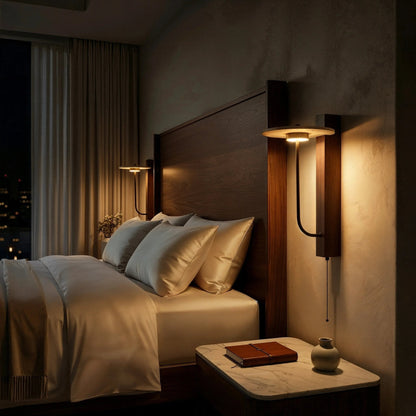 Eclipse Arc Stone Wood Wall Light