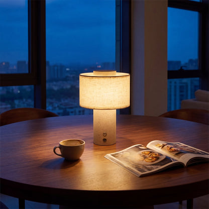 Riva Travertine Linen Table Lamp