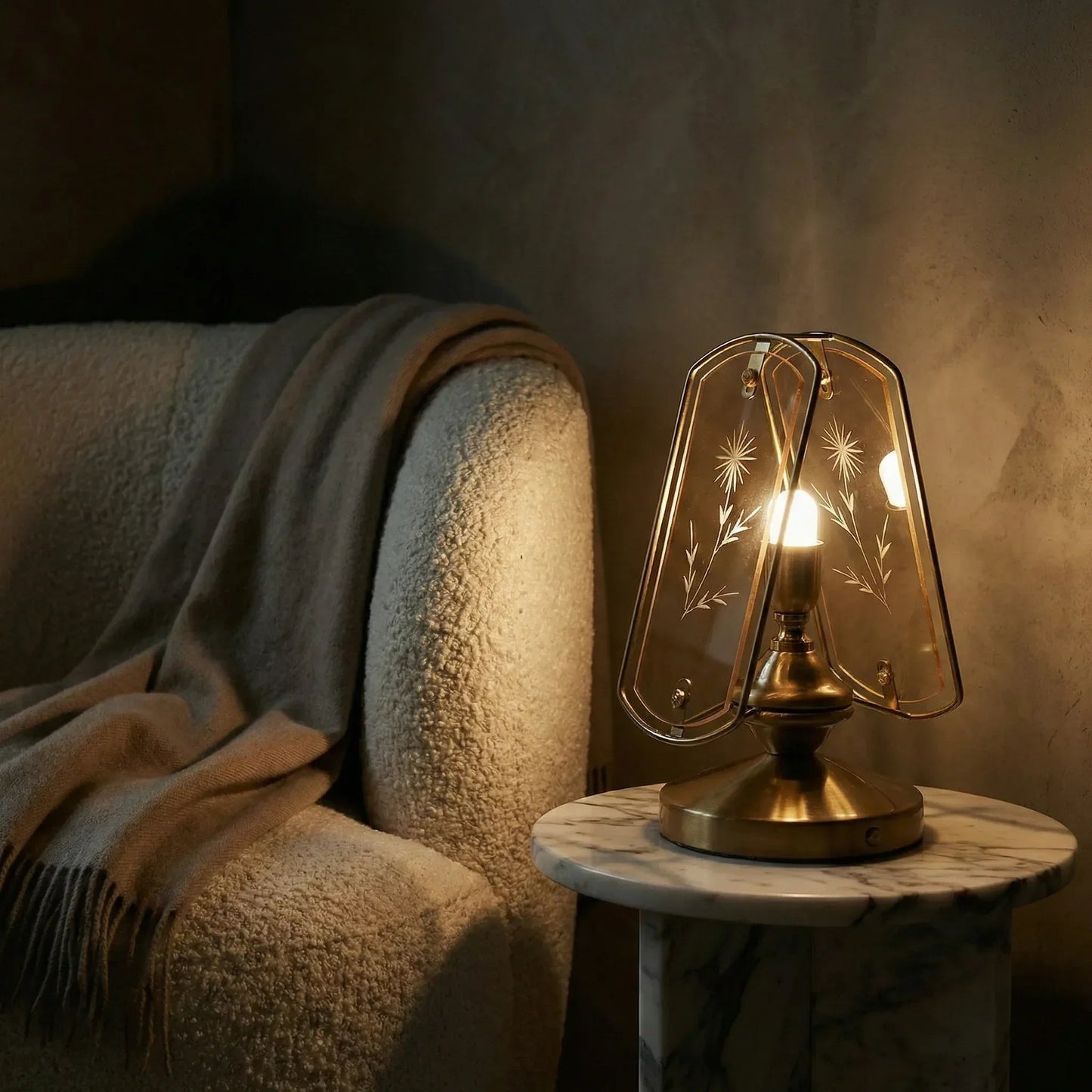 Memoir Etched Glass Brass Lamp