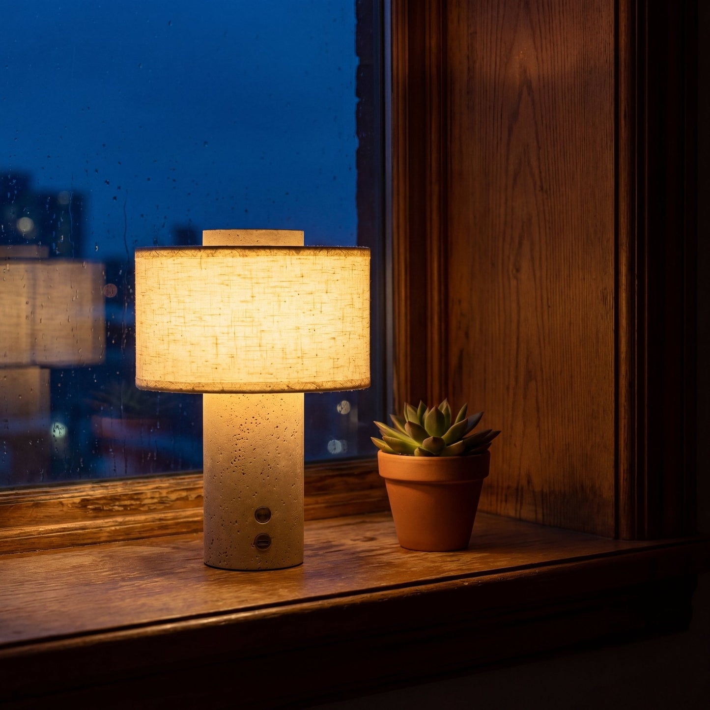 Riva Travertine Linen Table Lamp