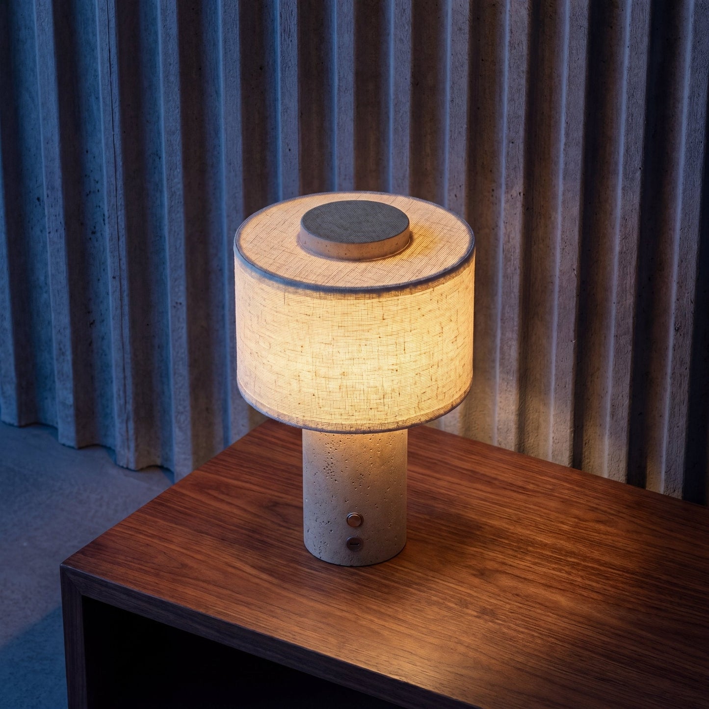 Riva Travertine Linen Table Lamp