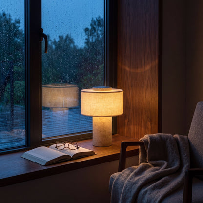 Riva Travertine Linen Table Lamp