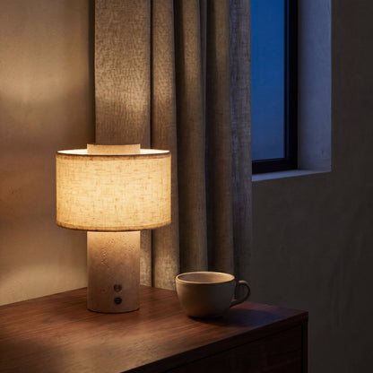 Riva Travertine Linen Table Lamp