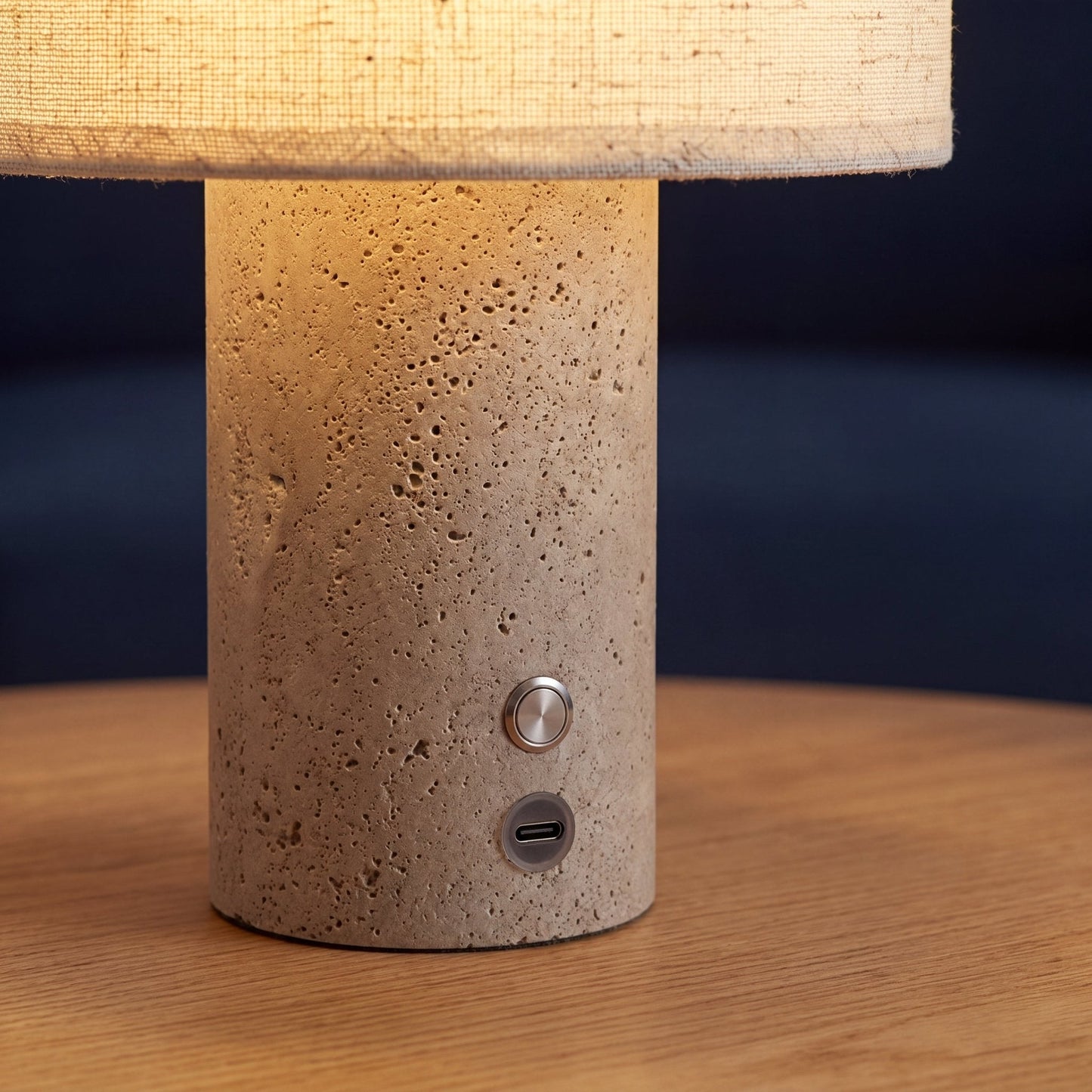 Riva Travertine Linen Table Lamp