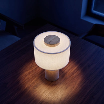 Riva Travertine Linen Table Lamp