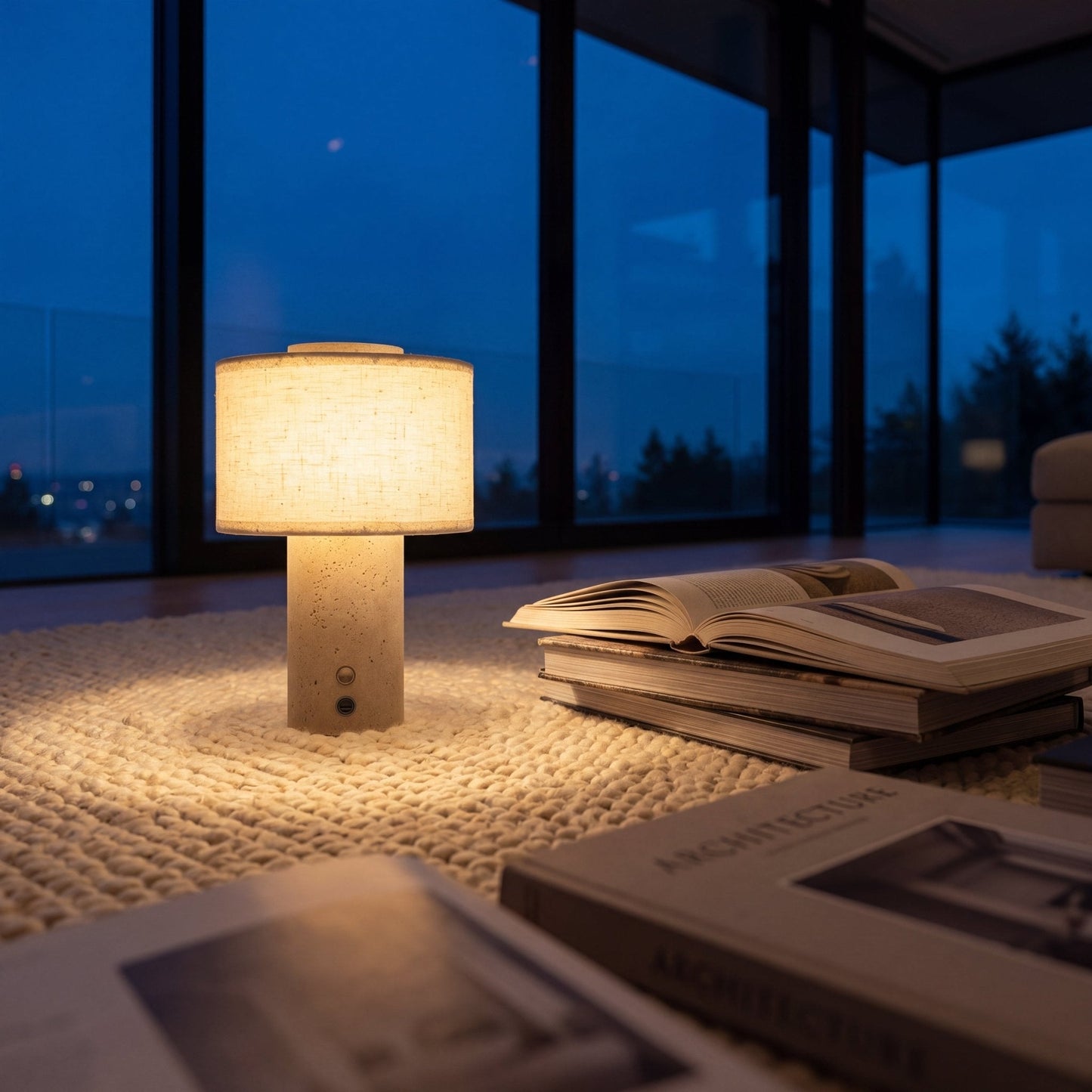 Riva Travertine Linen Table Lamp