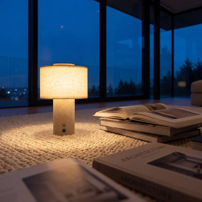 Riva Travertine Linen Table Lamp