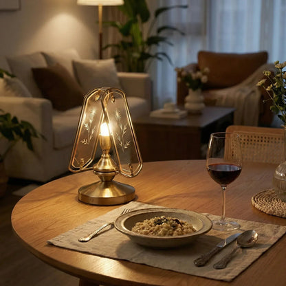 Memoir Etched Glass Brass Lamp