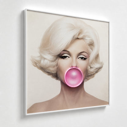 Marilyn Monroe Bubble Gum LED Wall Art – Pink LED Canvas with Bubble Accent