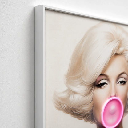 Marilyn Monroe Bubble Gum LED Wall Art – Pink LED Canvas with Bubble Accent