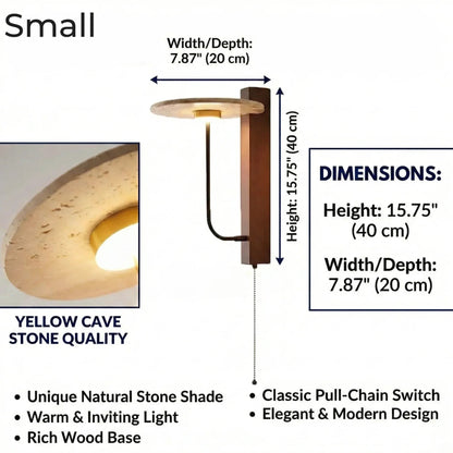Eclipse Arc Stone Wood Wall Light