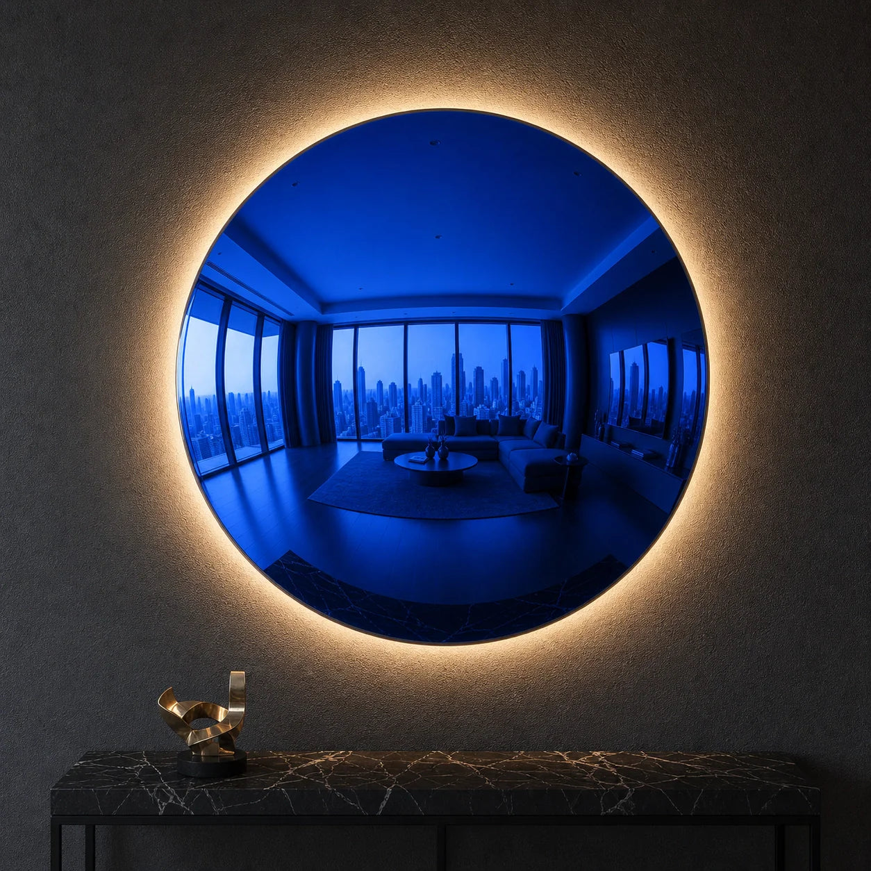 Convex Glow Mirror | Deep Blue Halo