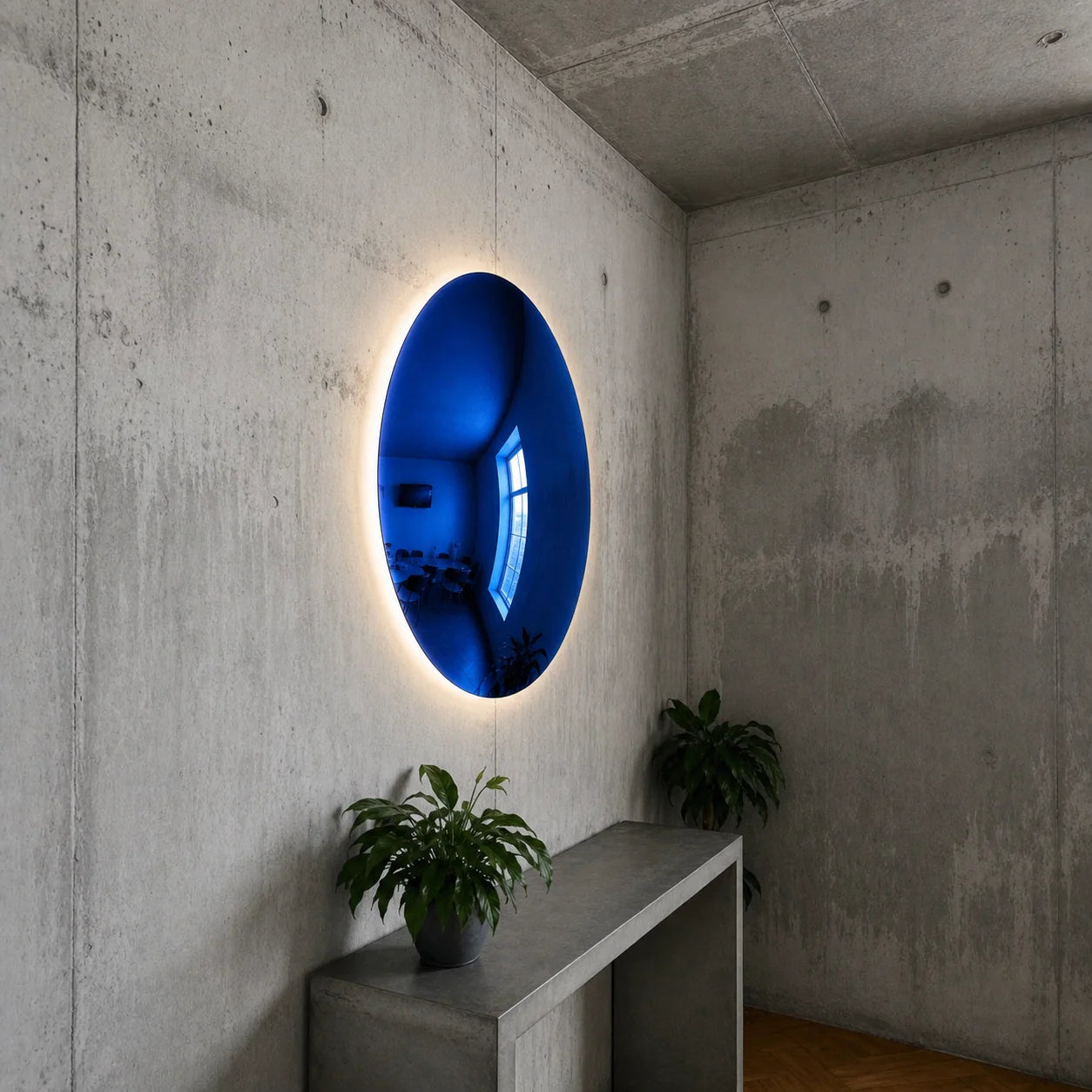 Convex Glow Mirror | Deep Blue Halo