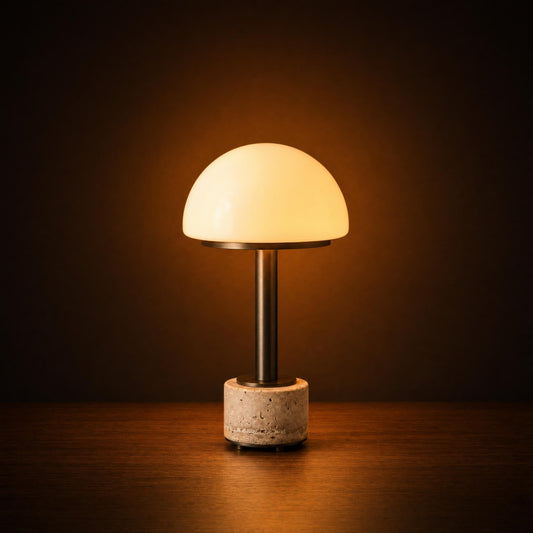 Taper Cordless Travertine Dome Lamp