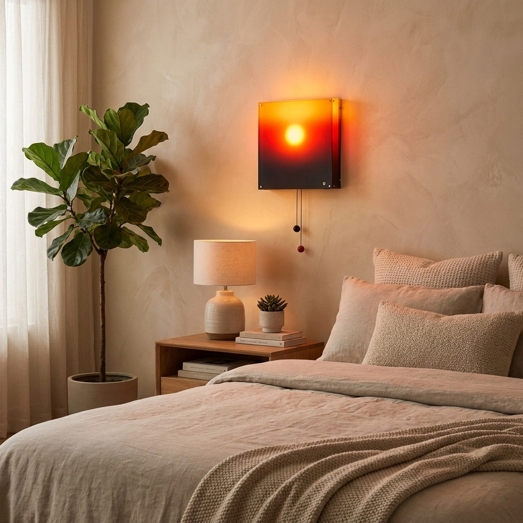 SunsetAura Wall Light mounted in a cozy modern room lifestyle setting