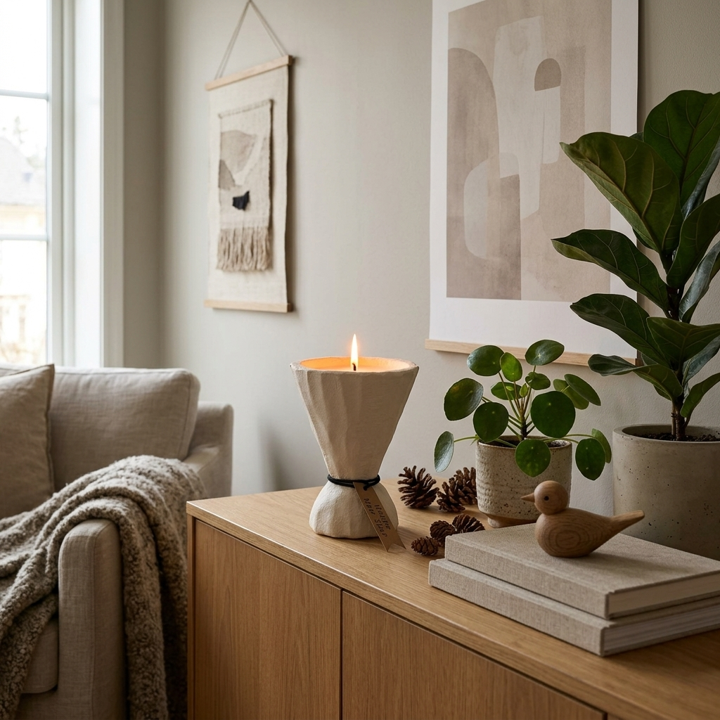 NordStone Candle Holder on wooden shelf lifestyle setting