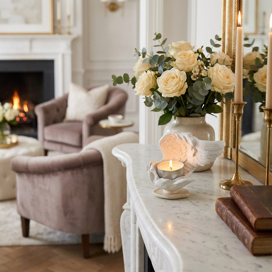 AngelicWings Candle Holder on mantelpiece lifestyle setting