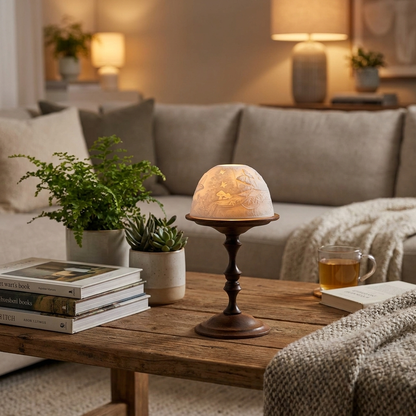 WhisperDome Candle Holder on coffee table lifestyle setting