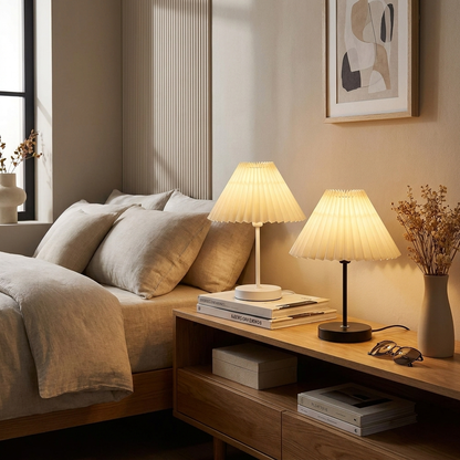 Pleatique Table Lamp on bedside table lifestyle setting