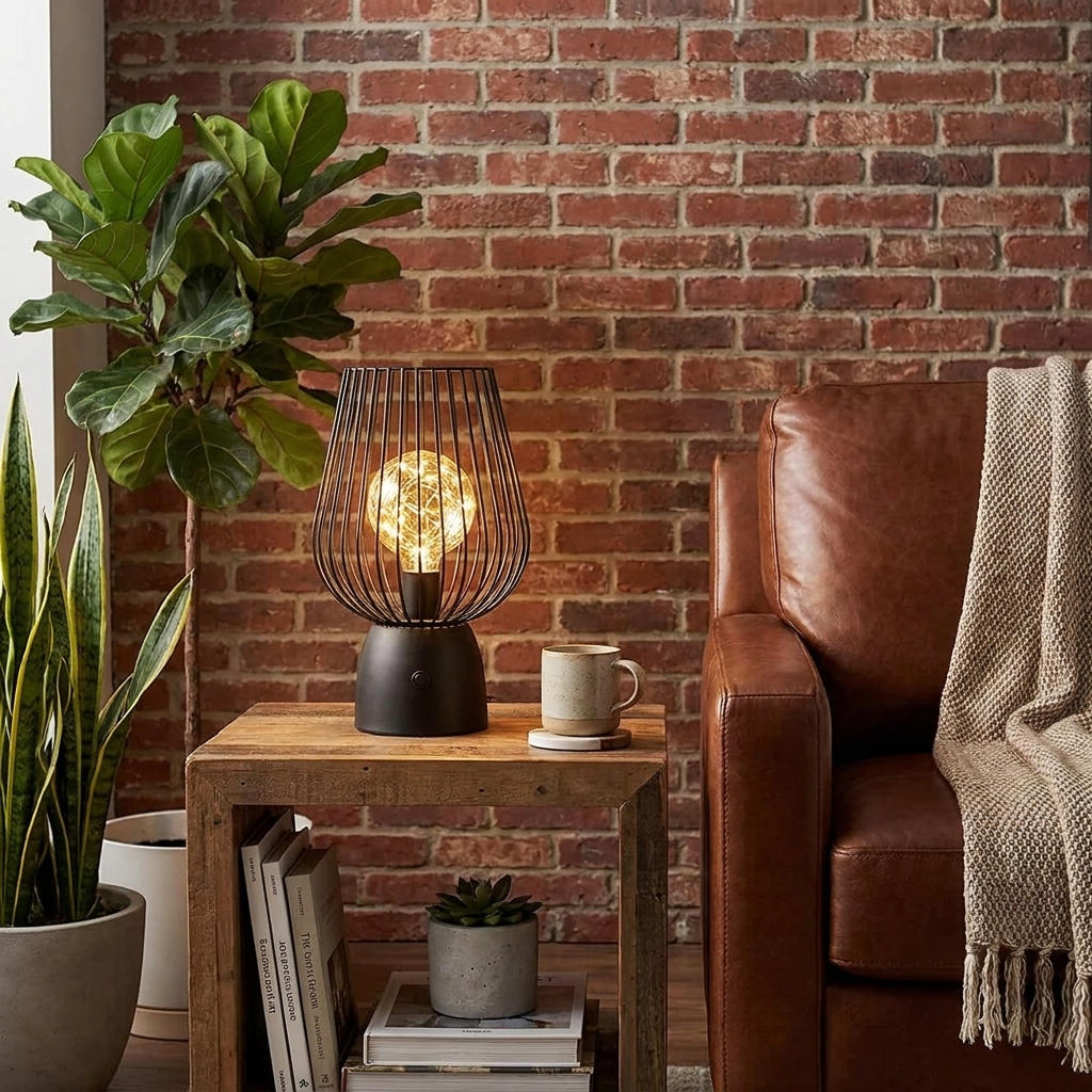 Radiant Iron Lamp in industrial living room lifestyle setting