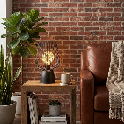Radiant Iron Lamp in industrial living room lifestyle setting
