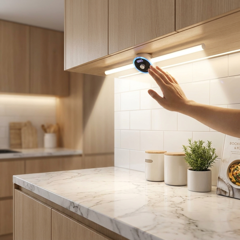 EasyStick Smart Beam under-cabinet light in modern kitchen lifestyle setting