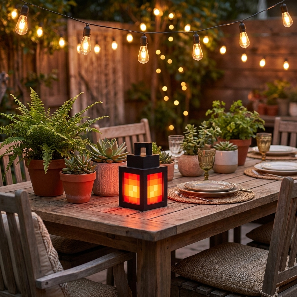 PixelGlow Lantern on outdoor patio evening lifestyle setting