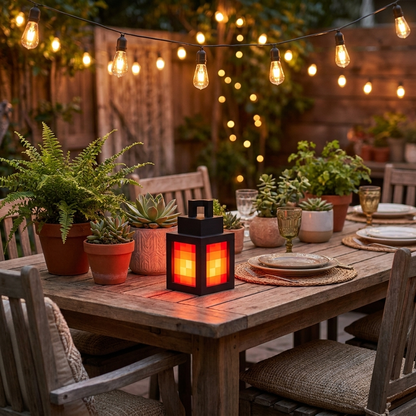 PixelGlow Lantern on outdoor patio evening lifestyle setting