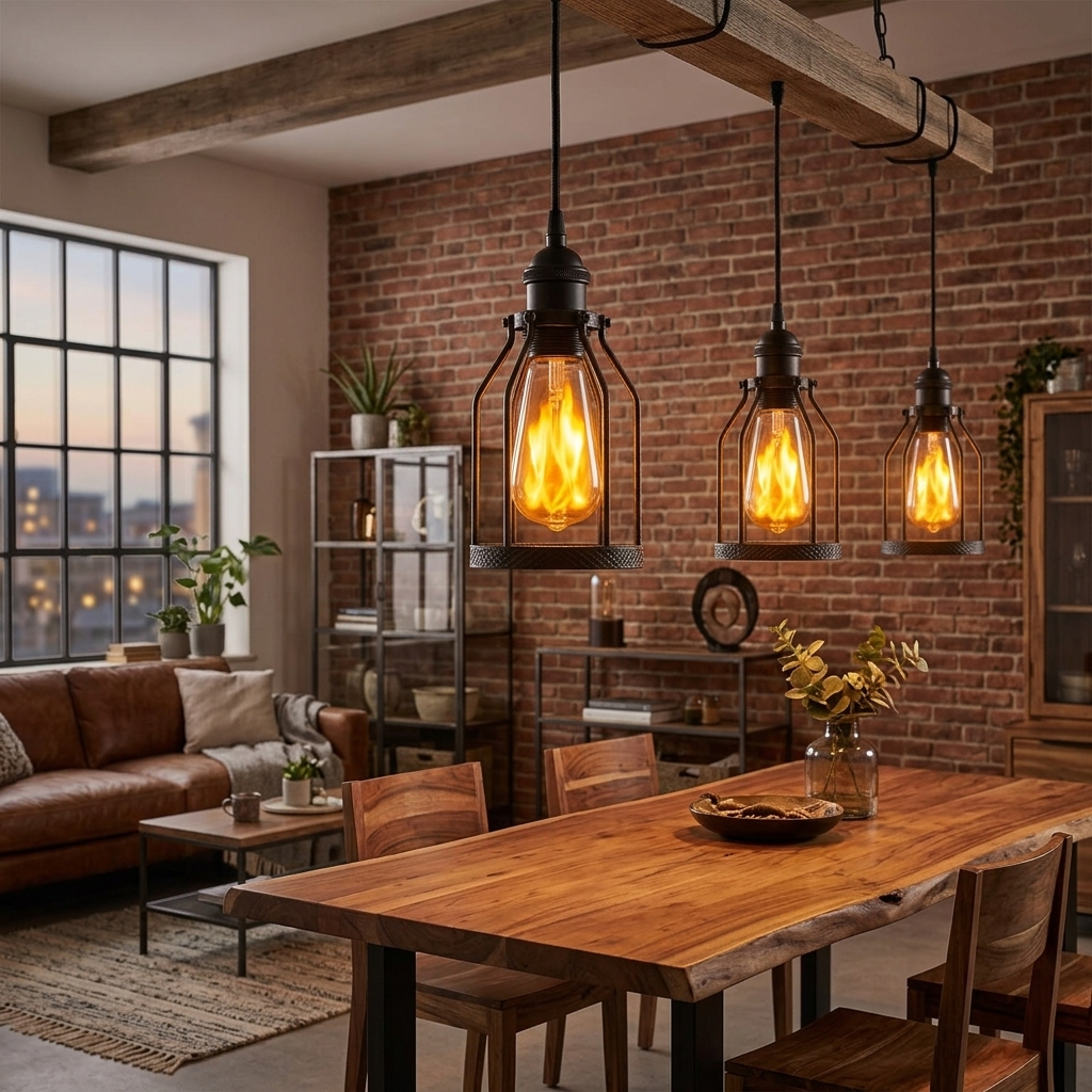 Flame-Effect LED Bulb in industrial pendant lamp lifestyle setting