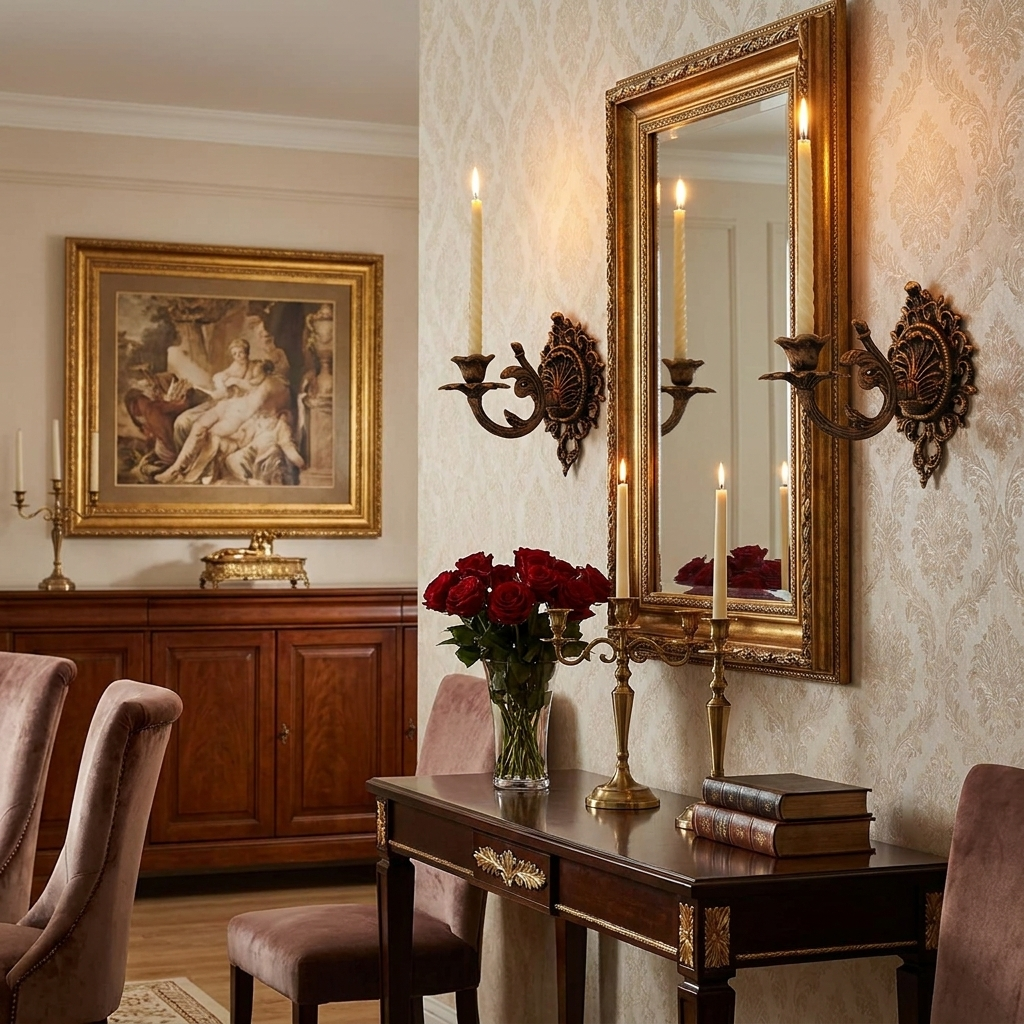 RegalEmber Candle Sconce on wall in elegant dining room lifestyle setting
