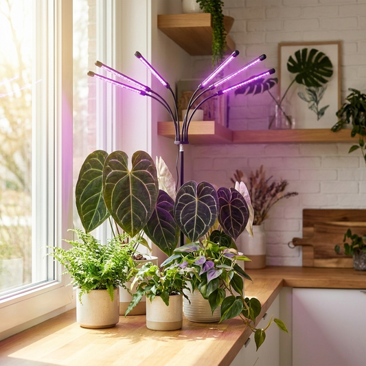 FloraFlare Grow Light over indoor plants lifestyle setting