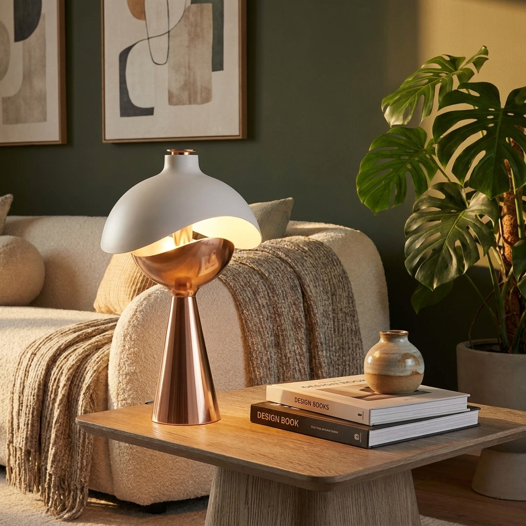 LumiDome Sculpted Table Lamp in modern living room lifestyle setting