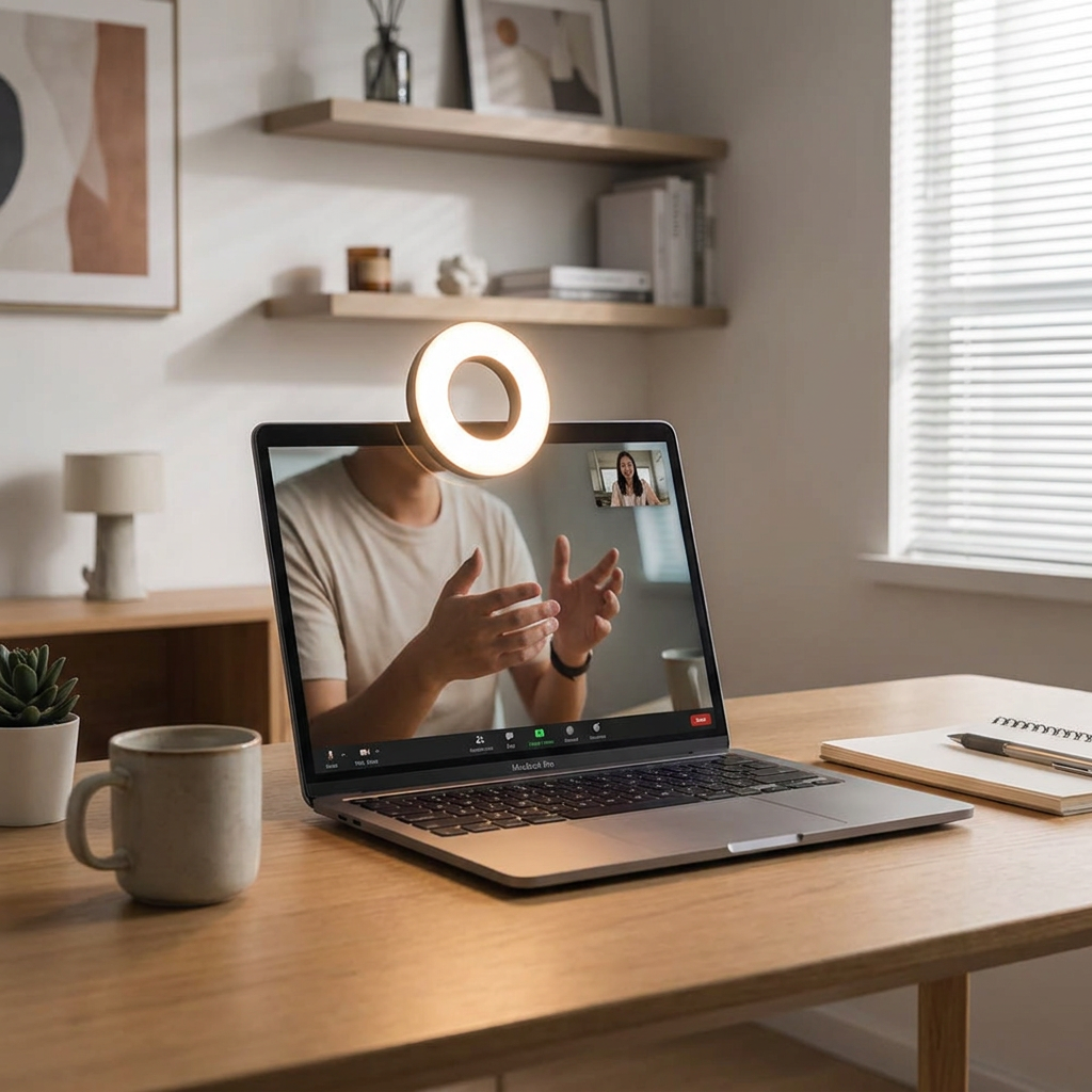 InstaGlow Magnetic Fill Light on laptop in home office lifestyle setting