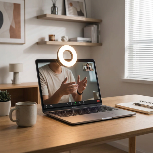 InstaGlow Magnetic Fill Light on laptop in home office lifestyle setting