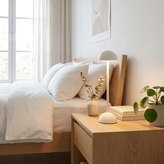 Nordic Minimalist Table Lamp in Scandinavian bedroom lifestyle setting
