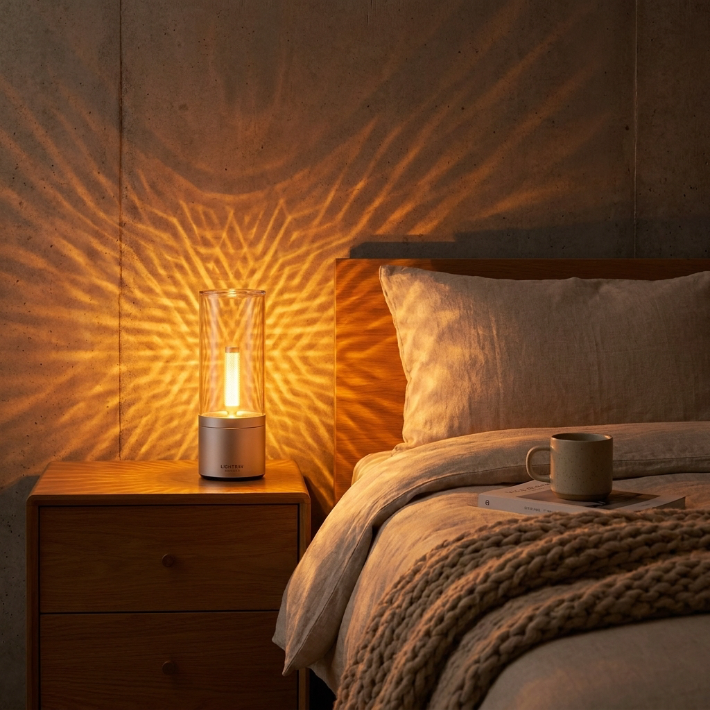 LightRay Radiance projecting light patterns in modern bedroom lifestyle setting